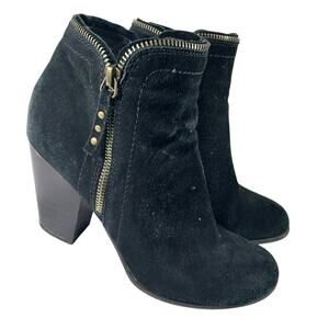 LIMELIGHT! BLACK GENUINE SUEDE LEATHER CHUNKY HEEL 2 ZIPPER ANKLE BOOTS! SZ 9M